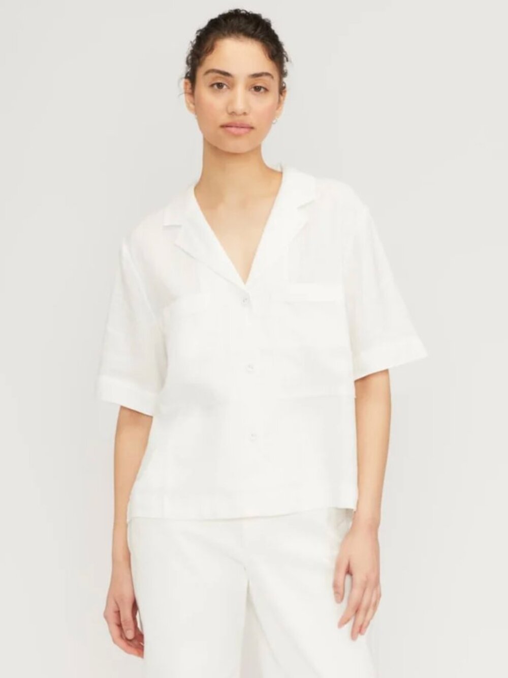 EVERLANE White Linen Workwear Shirt Short Sleeve Button Front Size Small